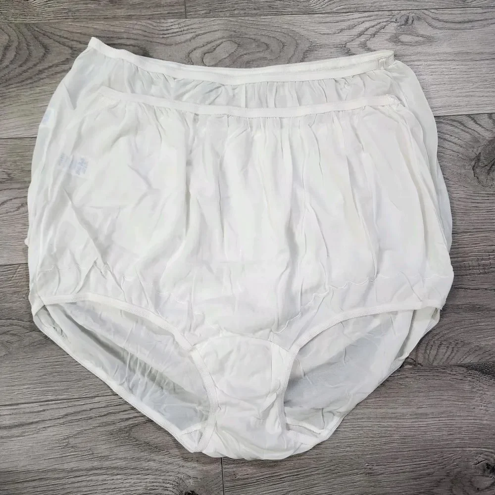 2X-Vtg USA DIXIE BELLE Cream Nylon Scallop Trim Gusset Panties‎ USA Made Size 14
